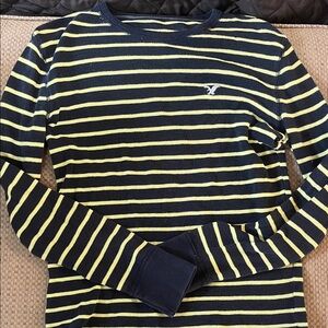Hollister Navy and Yellow Striped Top